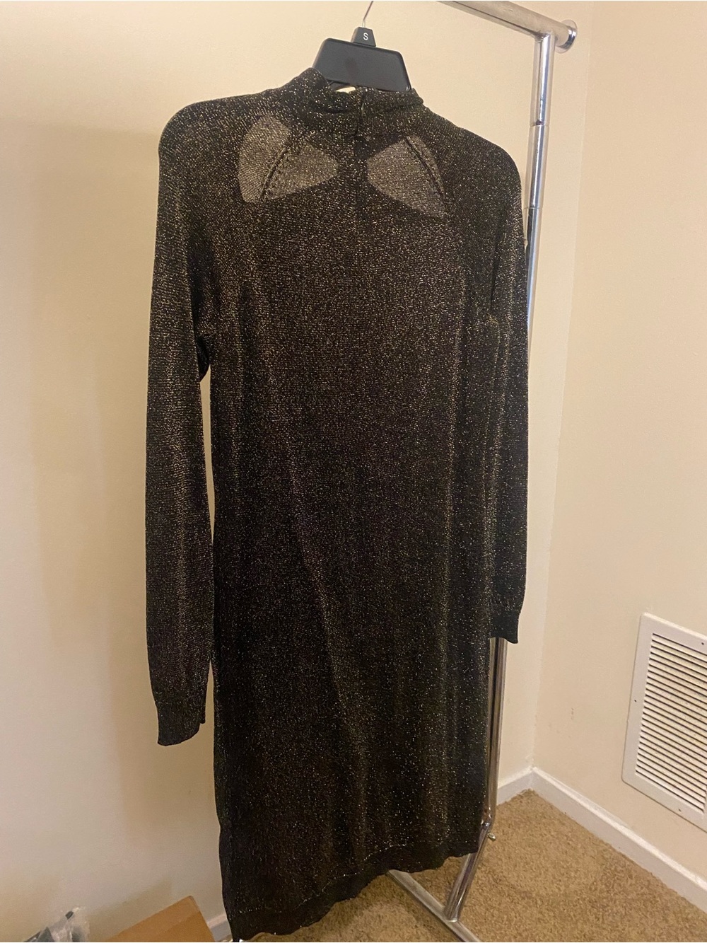 Women’s Michael kors Sparkle Knit Long Sleeve Dress Sz S - Black Metallic